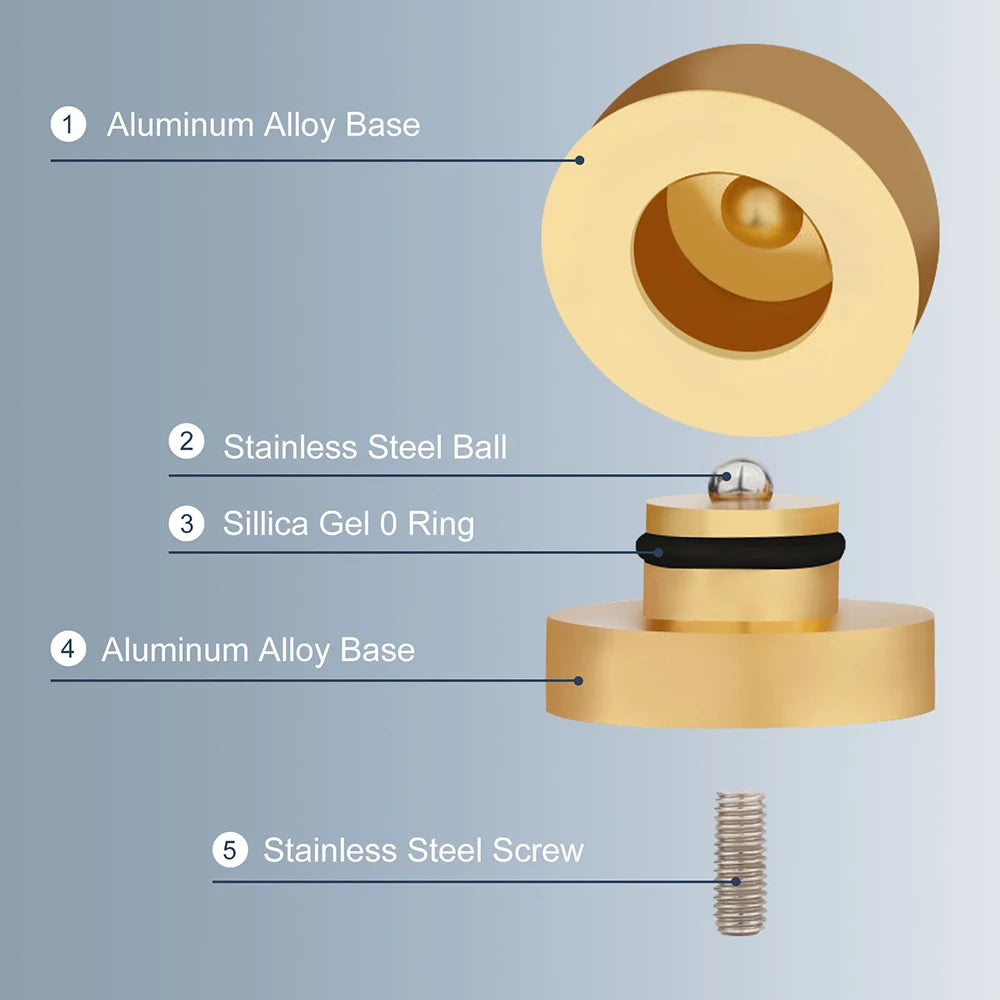 HiFi 4Pcs Amplifier Feet Aluminum Alloy Stainless Steel Ball with M8 Screw Shock Absorber Pad Feet Stands for Speakers 33*30MM