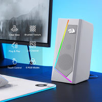 Redragon GS520 RGB Desktop Speakers, 2.0 Channel PC Stereo Speaker with 6 Colorful LED Modes, Enhanced Sound, White/Pink