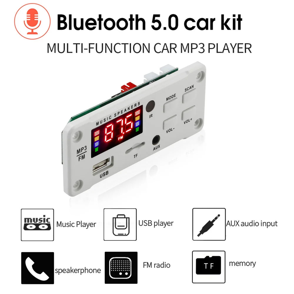 12V MP3 WMA Decoder Board 50W 2*25W Wireless Bluetooth 5.0  Amplifier Car Audio USB TF FM Radio Module MP3 Player