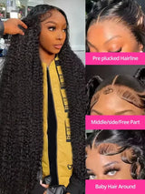 Deep Wave Wigs Human Hair 13x4 HD Transparent Lace 13x6 Full Frontal Wigs Natural color Curly Wigs For Women 220% Density