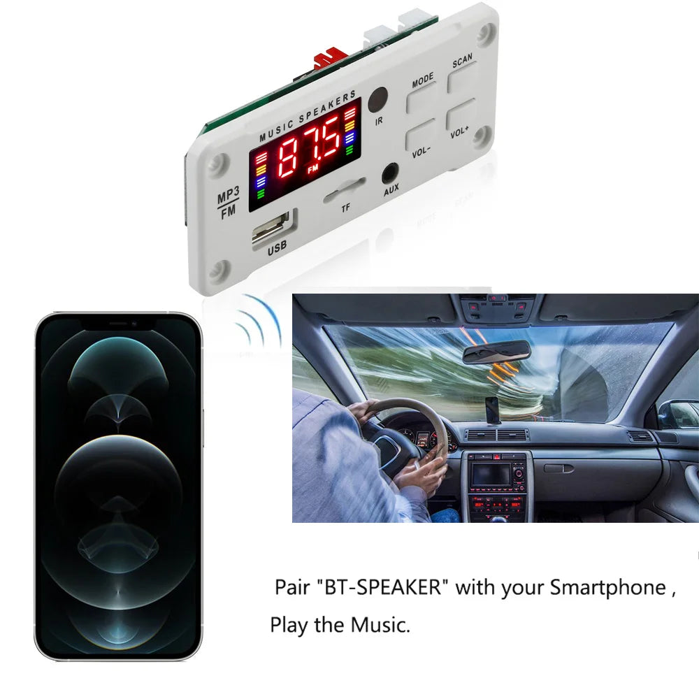 12V MP3 WMA Decoder Board 50W 2*25W Wireless Bluetooth 5.0  Amplifier Car Audio USB TF FM Radio Module MP3 Player
