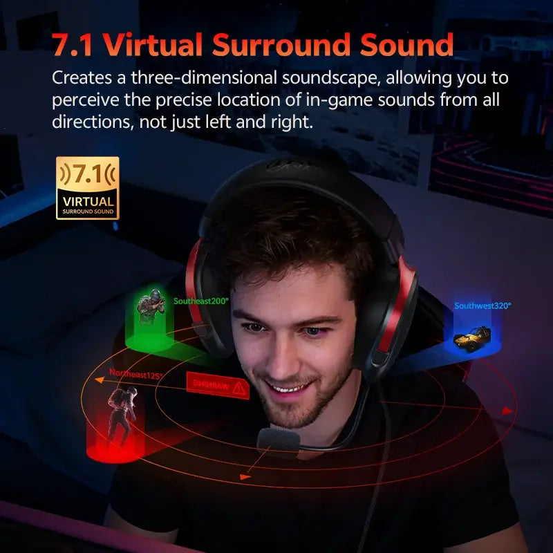 QCY VN200 Pro H7GM USB Gaming Headset with 7.1 Surround Sound Volume Control Wired Multi Platforms Headphone for PC Game Movie