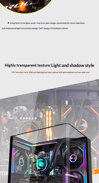 WJCOOLMAN AITO Mini MATX PC case RGB light strip 240 water cooler curved glass computer case