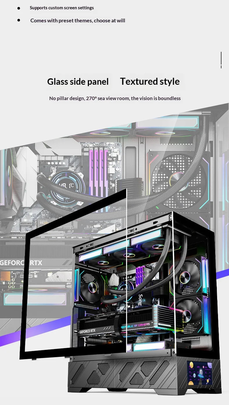 WJCOOLMAN Millennium ATX PC case screen/digital display supports 360 water cooled sea view room Customize screen computer case