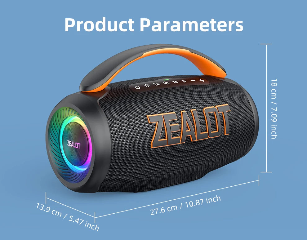 Zealot-P12 Speaker 60W Portable Bluetooth Speaker with IPX6 Waterproof, Comfortable handle,Controllable lighting,TF,USB