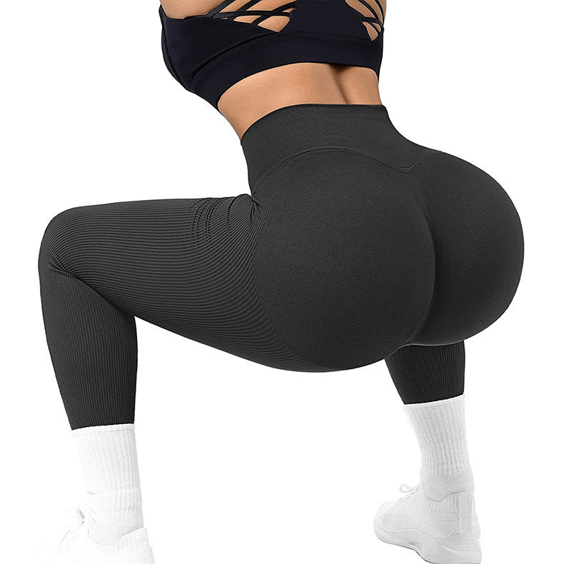 High Waist Seamless Leggings Threaded Knitted Fitness Pants Solid Women's Slimming Sports Yoga Pants Elastic Running Sport Leggings null