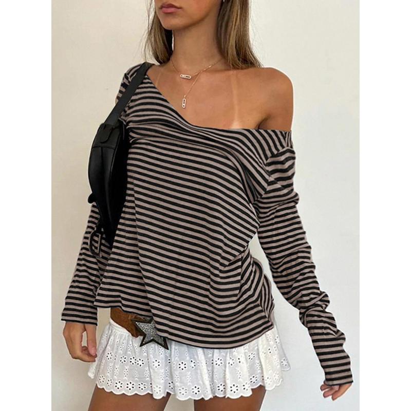 Womens Casual Long-sleeve Top With Striped Print And A Classic Collar