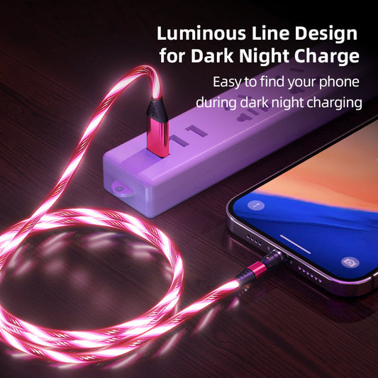 540 Rotate Luminous Magnetic Cable 3A Fast Charging Mobile Phone Charge Cable For LED Micro USB Type C For I Phone Cable null