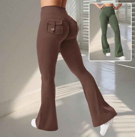 Yoga Fitness Flared Pants With Pockets Ins Fashion Slim High Waist Sports Trousers  Scrunch Butt Booty Workout Lifting Leggings null