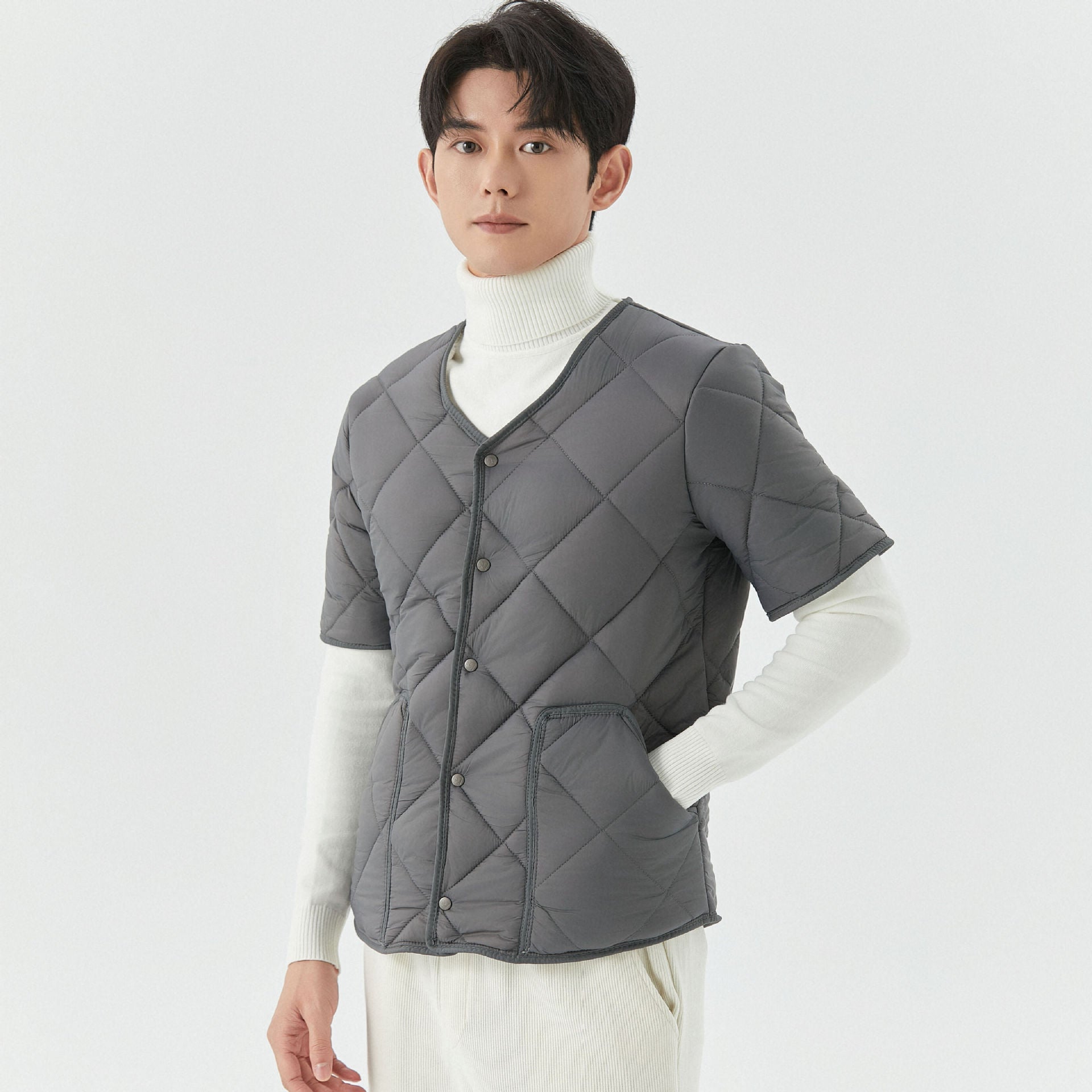 Short Sleeve Plus Velvet Thermal Home Wear Men's Cotton Jacket Top