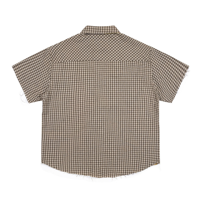 Men's Patchwork Plaid Double-sided Graffiti Short-sleeved Shirt