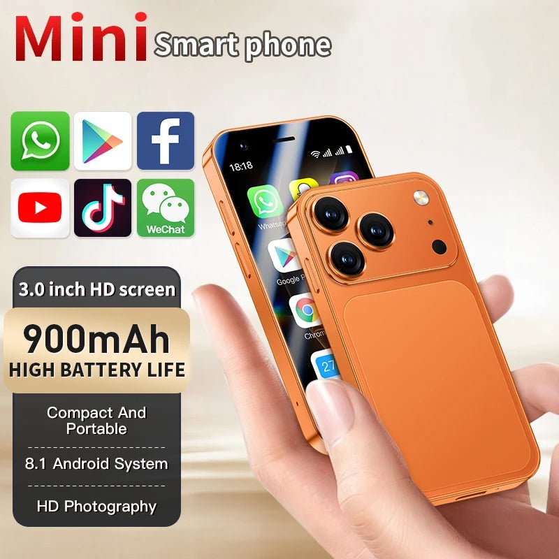 A17 Mini Smartphone 3.0'' HD Screen 4+64GB 3G/4G LTE Dual SIM Cellphone Android Mini Mobile Phones Orange A17 Mini Smartphone 3.0'' HD Screen 4+64GB 3G/4G LTE Dual SIM Cellphone Android Mini Mobile Phones - shop_name