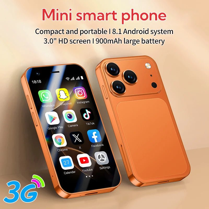 A17 Mini Smartphone 3.0'' HD Screen 4+64GB 3G/4G LTE Dual SIM Cellphone Android Mini Mobile Phones Orange A17 Mini Smartphone 3.0'' HD Screen 4+64GB 3G/4G LTE Dual SIM Cellphone Android Mini Mobile Phones - shop_name