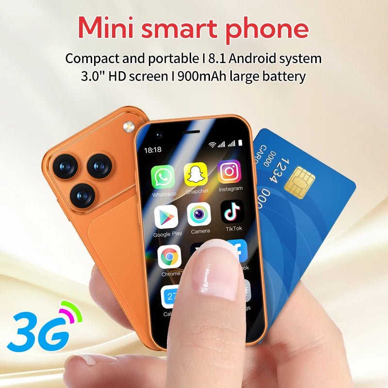 A17 Mini Smartphone 3.0'' HD Screen 4+64GB 3G/4G LTE Dual SIM Cellphone Android Mini Mobile Phones Orange A17 Mini Smartphone 3.0'' HD Screen 4+64GB 3G/4G LTE Dual SIM Cellphone Android Mini Mobile Phones - shop_name
