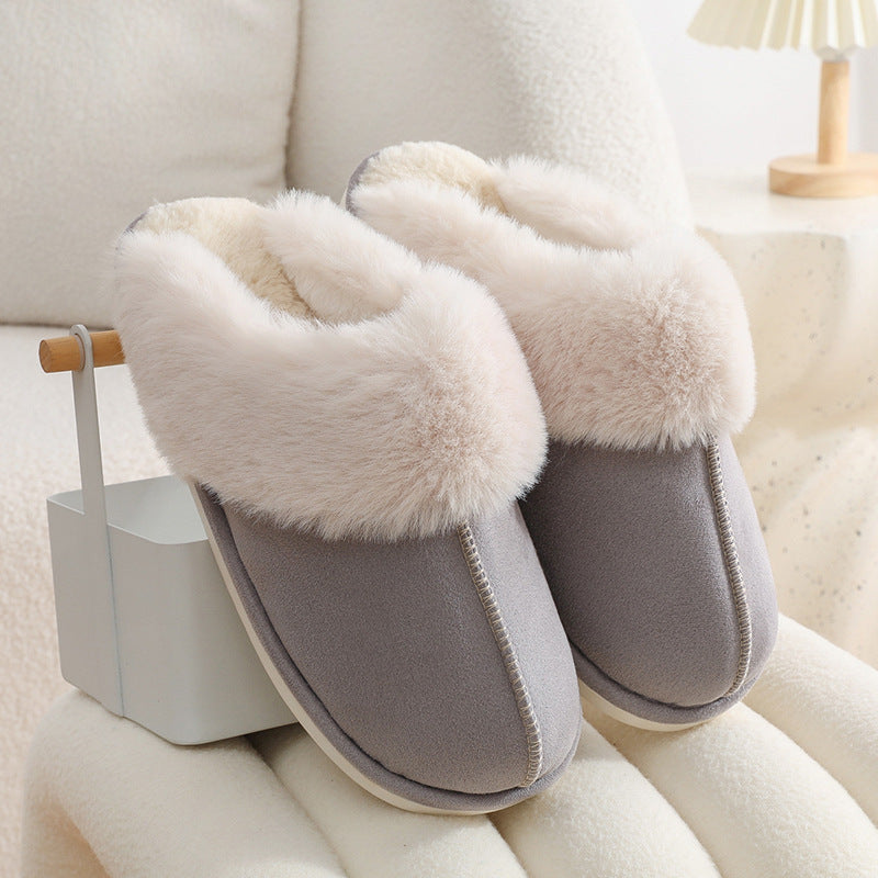 Winter Warm Plush Home Slippers Indoor Fur Slippers Women Soft Lined Cotton Shoes Comfy Non-Slip Bedroom Fuzzy House Shoes Women Couple null