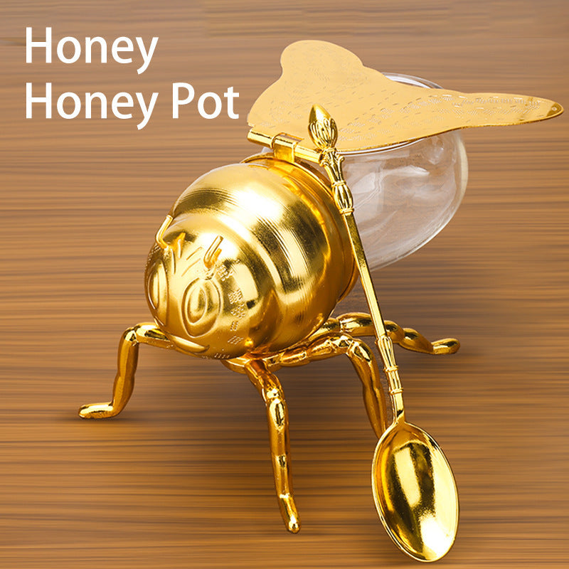 Bee Shaped Honey Jar With Spoon Versatile Novelty Container Condiment Pot For Condiments Oil Kitchen Festive Parties Kitchen Gadgets null