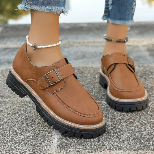 Fashion Buckle Loafers For Women British Style Height-increasing Thick-soled Casual Shoes null