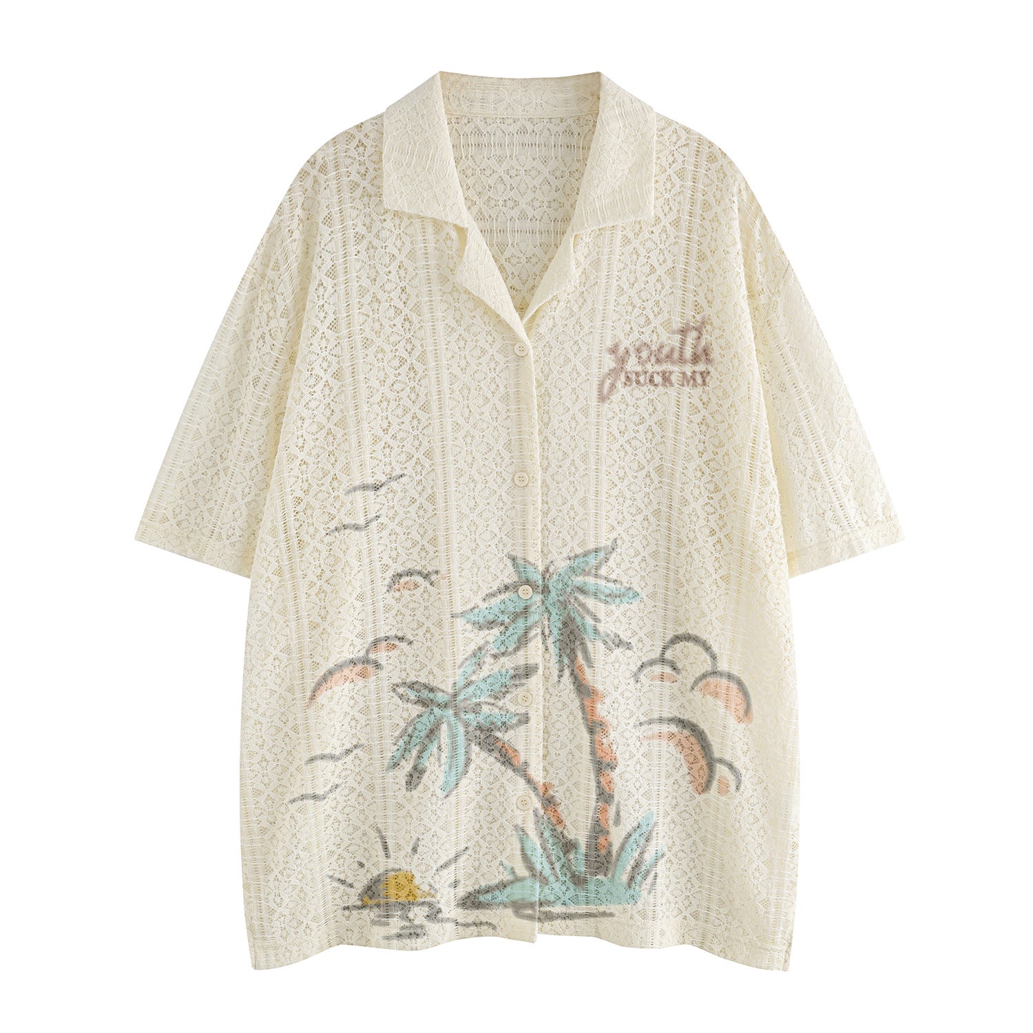 American Summer Beach Landscape Printing Ruffle Handsome Stylish Flow Loose Casual And Comfortable T-shirt