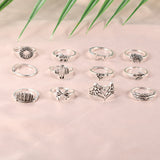 Retro Alloy Set Leaf Fox Elephant Ring 12-piece Set