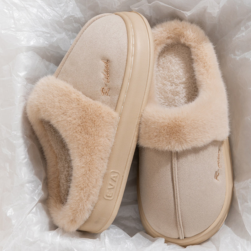 New Winter Cosy Warm Couple Style Concise Fluffy Slippers Women Men Non-slip Soft Slides Indoor Mule Ladies' Home Cotton Shoes null