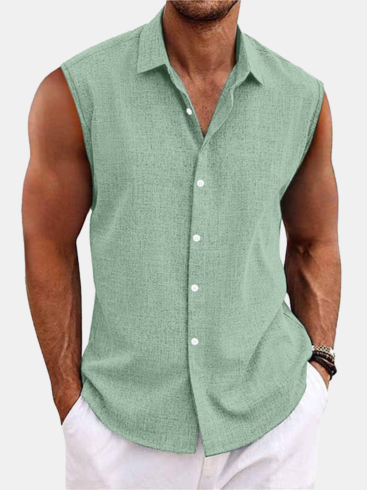 Lapel Beach Sleeveless Shirt