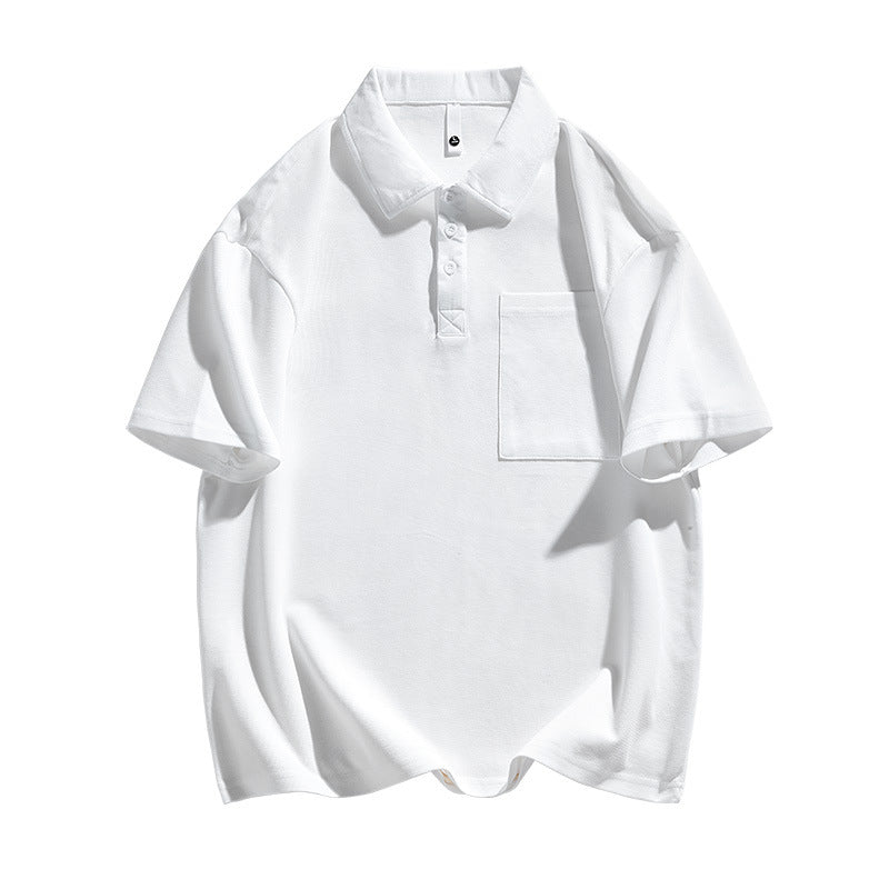 New Heavy Solid Color Pocket Polo Shirt Men's Elbow-sleeved Top Work Clothes