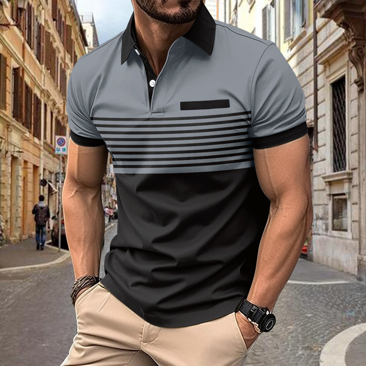 Casual Striped Shirt With Chest Pocket Men Clothing null