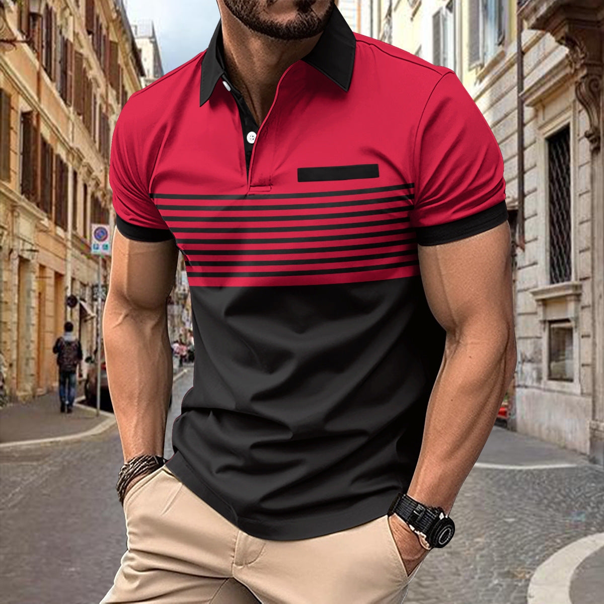 Casual Striped Shirt With Chest Pocket Men Clothing null