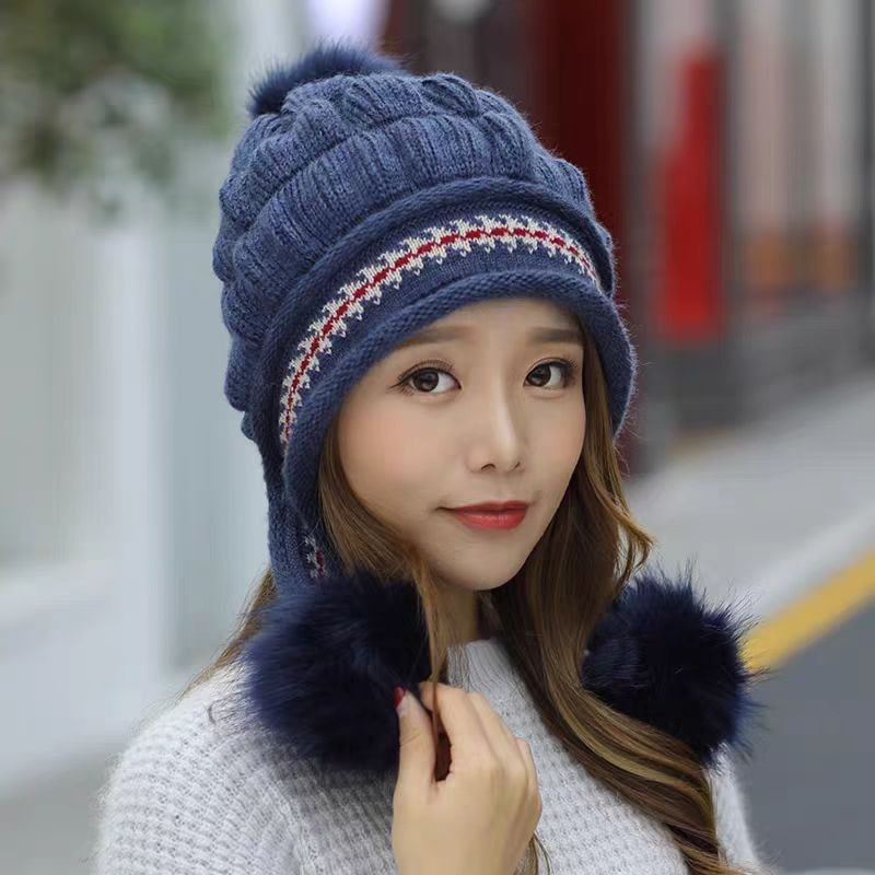 Cozy Knit Fleece-Feel Beanie With Ear Flaps & Pompom Warm Winter Hat For Women Perfect For Skiing & Outdoor Activities null