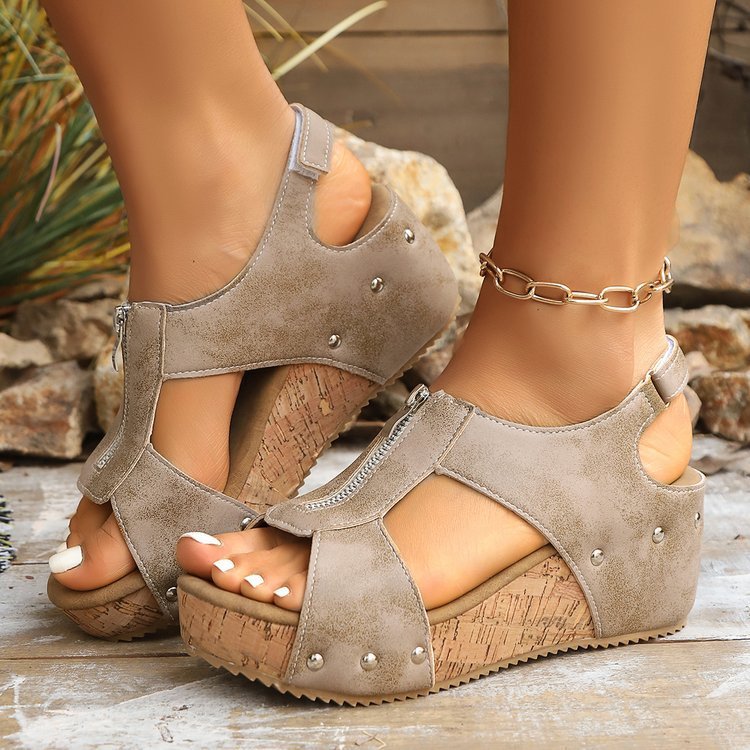 Summer Zipper Wedges Sandals Women's Lightweight Height Increasing Shoes Fashion Casual Sandals null