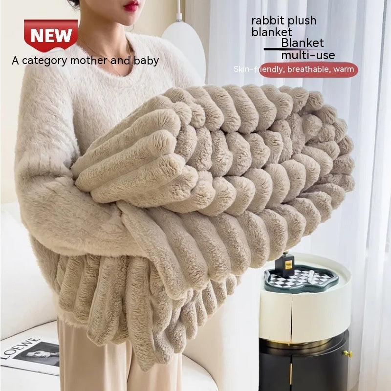 Soft Wind Bubble Velvet Blanket Warm Solid Rabbit Fur Blankets Double-sided Thickening Cover Throw Warm Fur Blanket null