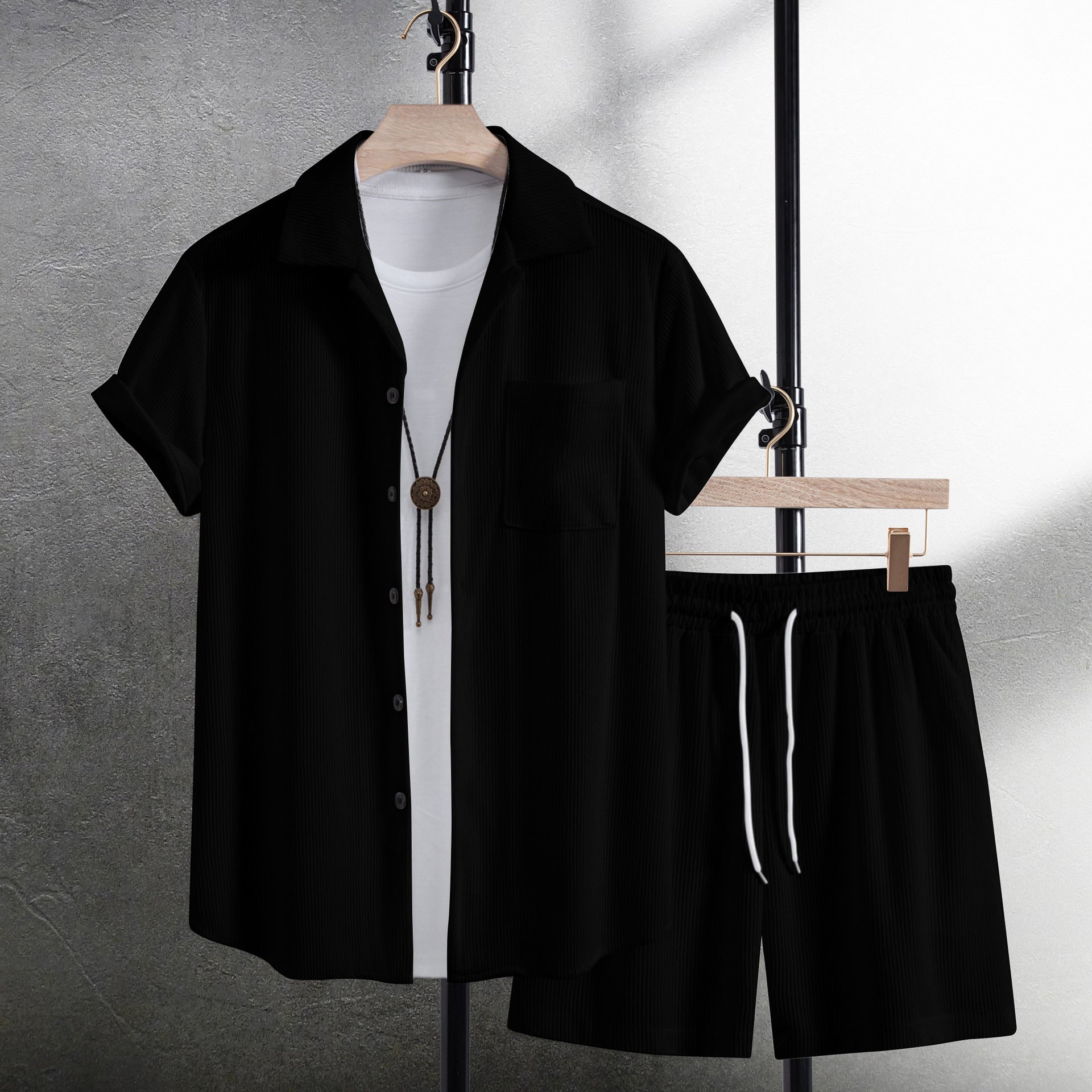 Summer Men's Casual Shirt Short Sleeve Beach Pants Suit