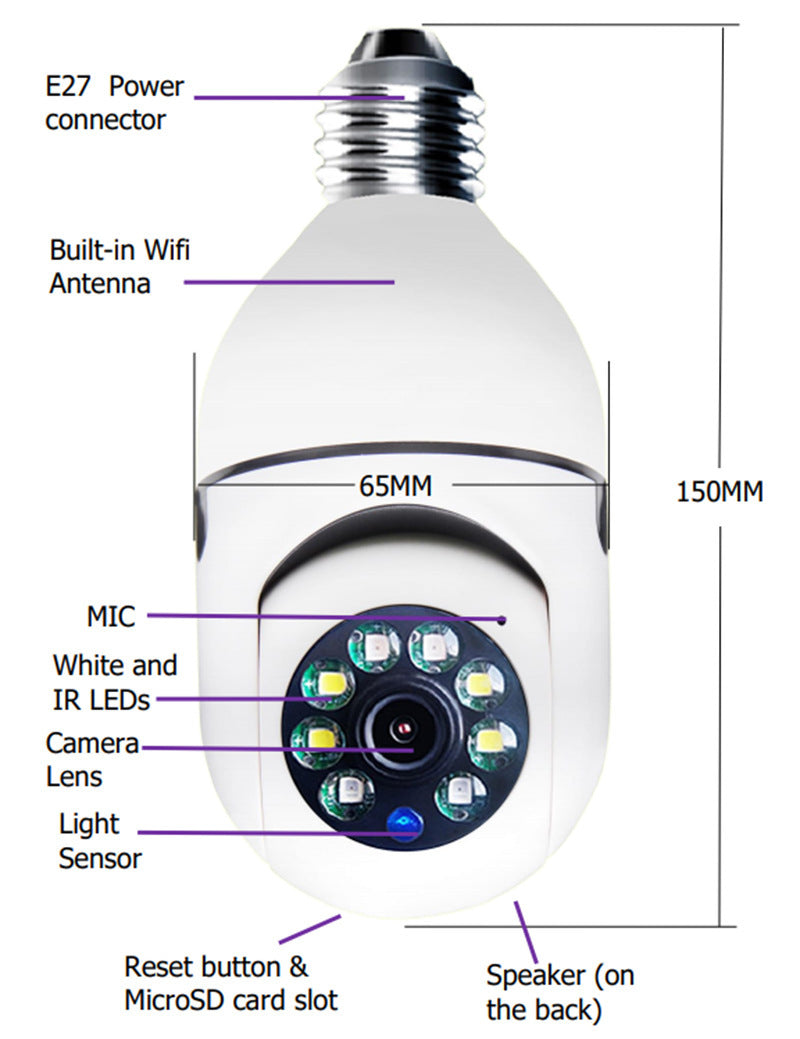 WiFi CAMERA 1080P Bulb 4X Zoom Camera E27 Home 5GWiFi Alarm Monitor null