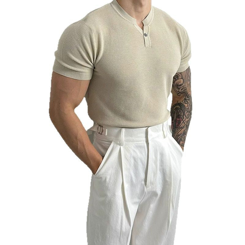 Knitwear Men's Henry Collar Button Slim Fit Business Ice Silk