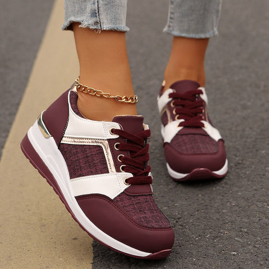 Colorblock Lace-Up Sneakers Fashion Casual Thick-soled Sports Shoes Women's Round Toe Slip On Casual Shoes null