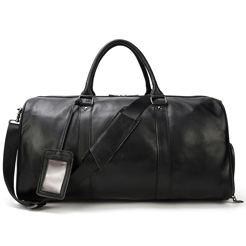 Men's Real-leather Traveling Black Gym Bag null