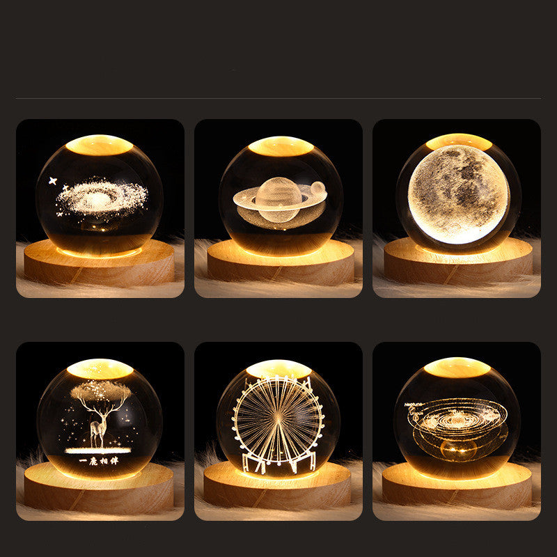 Luminous Starry Sky And Planets Moon Moon Crystal Ball Small Night Lamp Projection Ambience Light Creative Gift New Strange Gift null