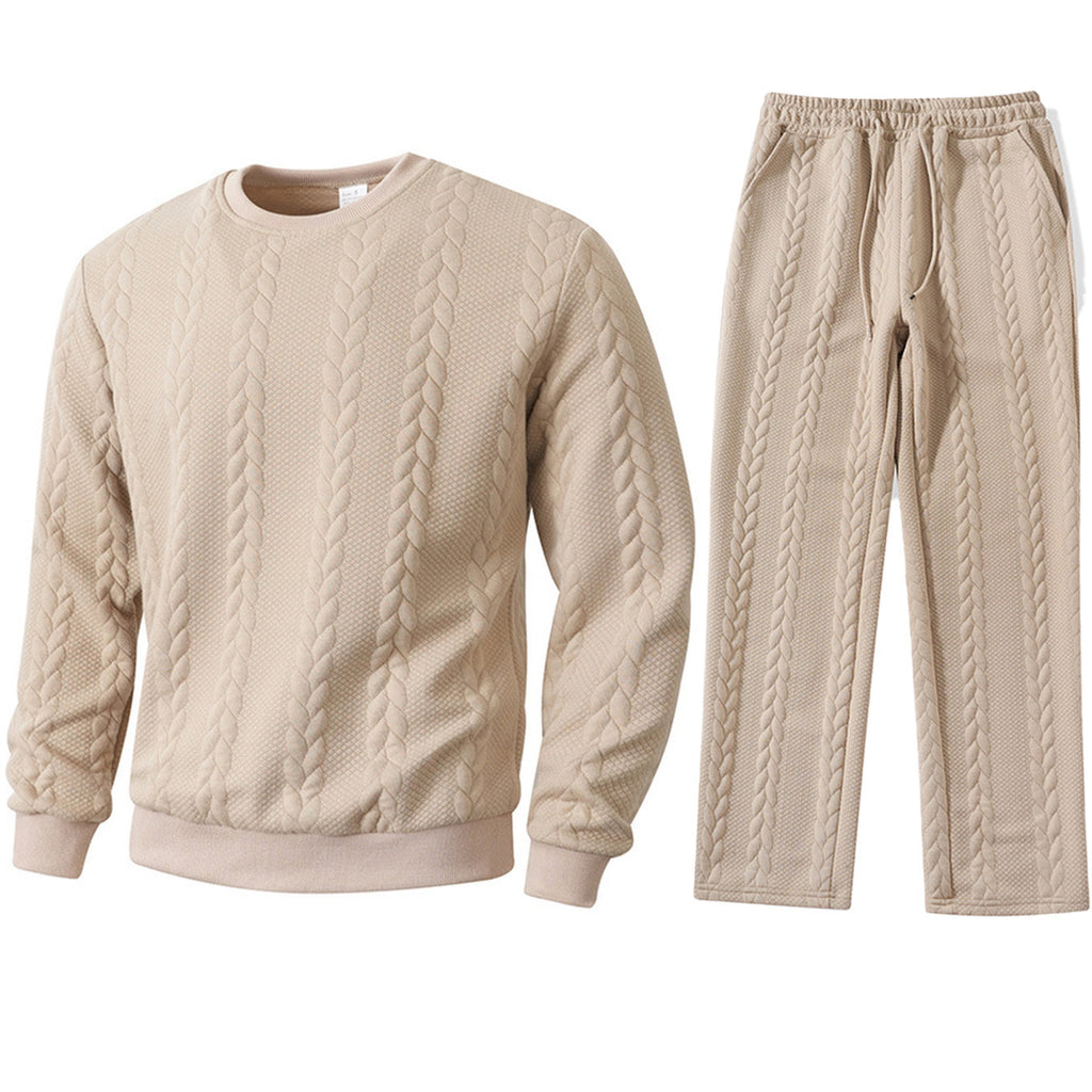 Solid-color Sporty And Casual Jacquard Men's Hoodie And Pants Set