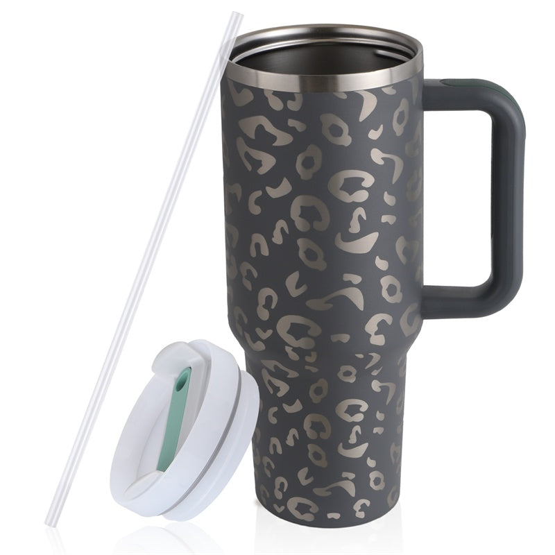 40oz Straw Coffee Mug With Handle Portable Car Stainless Steel Water Bottle Large Capacity Travel Bisphenol A Free Mug null