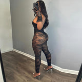 Sexy Women Clothing Sling Style Stitching Sheer Cutout High Elasticity Jumpsuit