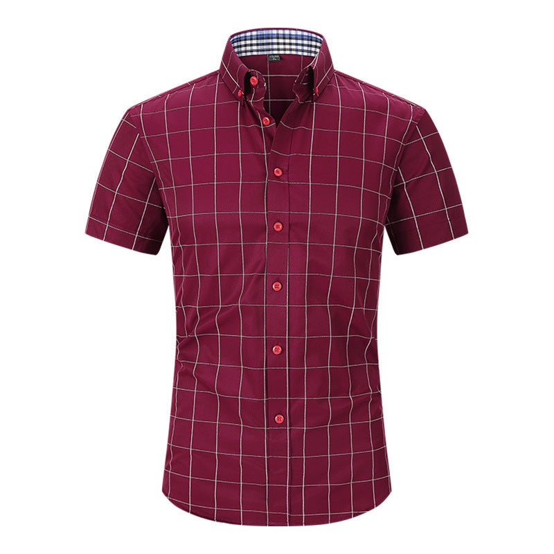 Plaid Men's Short-sleeved Shirt Anti-wrinkle null