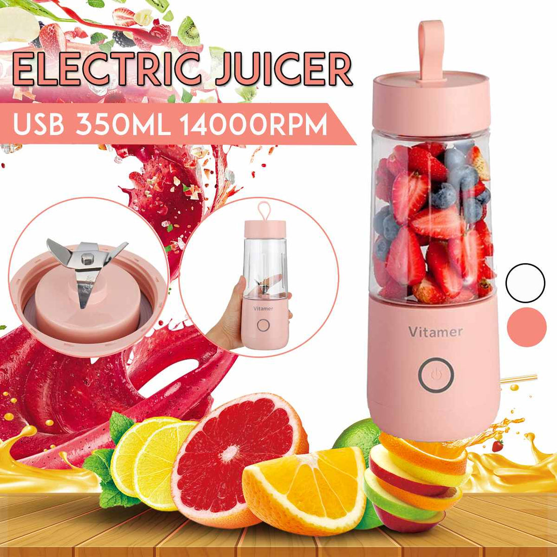 Alt Tag: 350ml Portable Blender Juicer Electric USB Rechargeable Mixer Smoothie Slushy Cup Juice Blender Bottle USB Charging Kitchen Gadgets