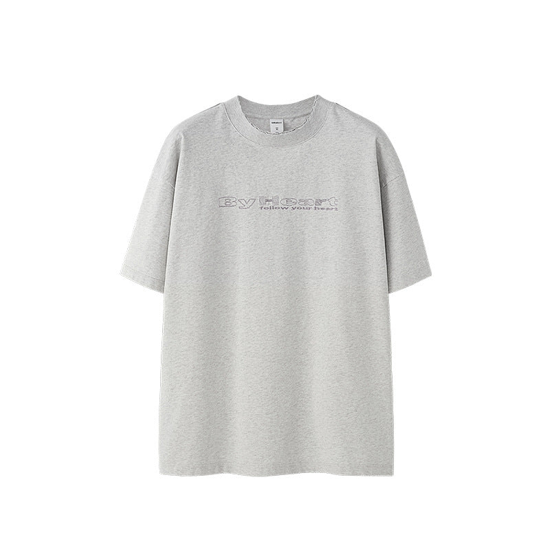 Worn Washed Embroidered T-shirt American Retro