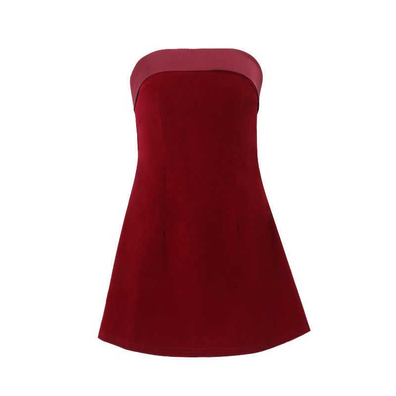 Ins Slim Tube-top Dress Fashion Zipper A-line Short Dresses Party Evening Clothing For Women.