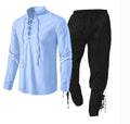 Men's Long Sleeve Linen Cotton Shirt Casual Solid Color Two-Piece Set