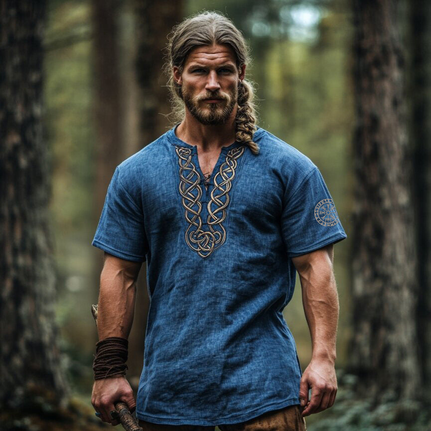 Summer Men's Linen Loose-fitting Casual Round-neck T-shirt 3D Short Sleeve