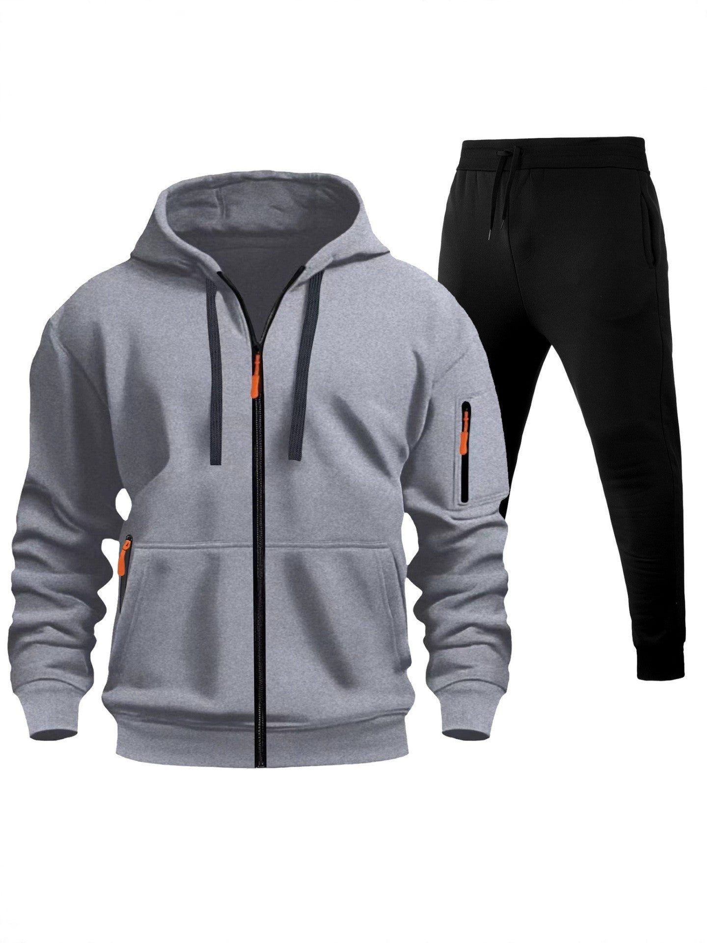 Men's Sports Hoodie Zip-up Multi-pocket Casual Hoodie Set