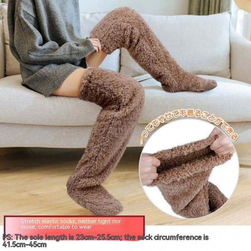 Over Knee High Fuzzy Long Socks Winter Warm Cold Leg Knee Joint Cold-proof Stockings Home Floor Sleeping Socks null