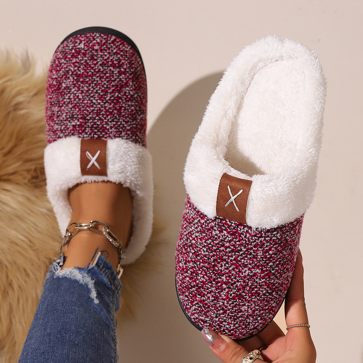 Winter Plush Slippers Fashion Thick Bottom Warm House Shoes For Women Men Indoor Bedroom Floor Slipper null