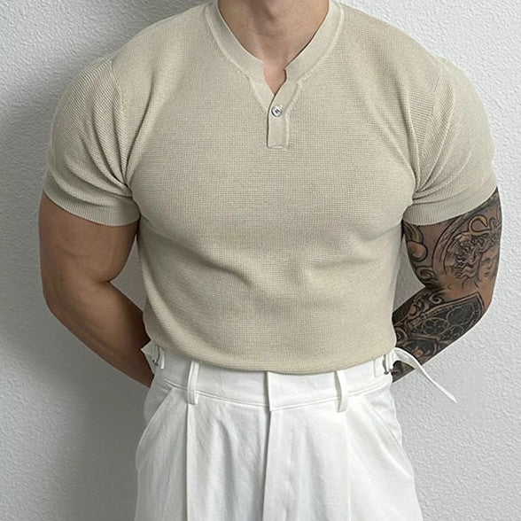 Knitwear Men's Henry Collar Button Slim Fit Business Ice Silk